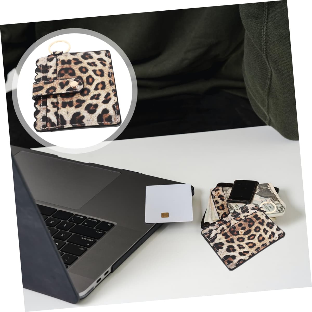 Portcard femei imprimeu leopard portofel mic piele PU cu închidere capse – călătorie