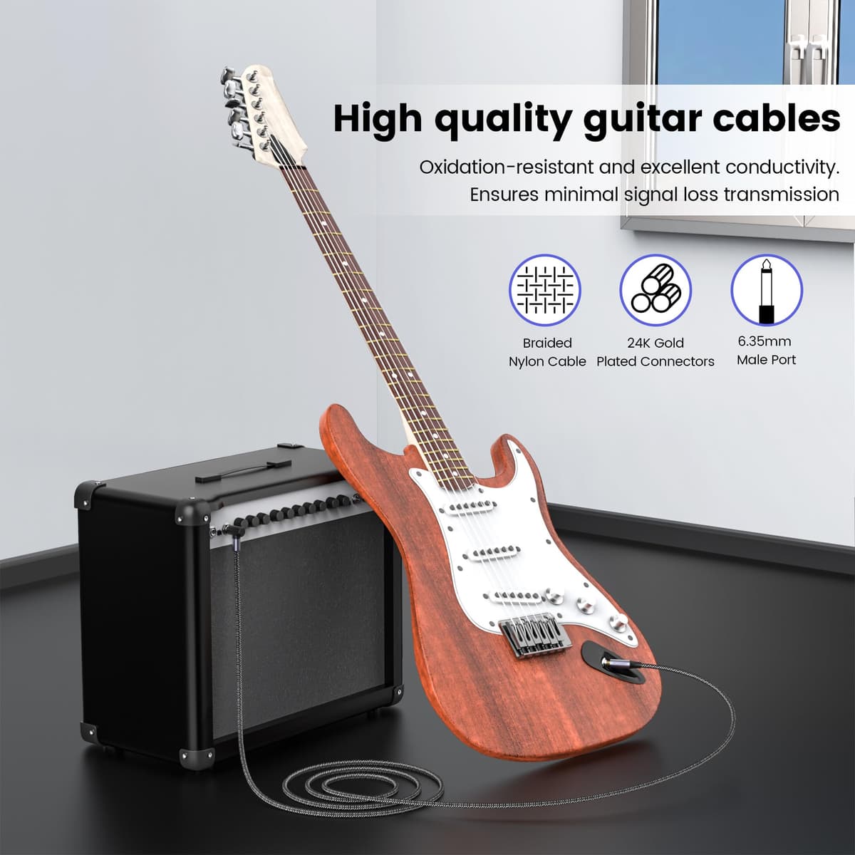 MOSWAG Cablu chitară electrică 3M, 90 grade bass AMP 6.35mm TS compatibil amplificator