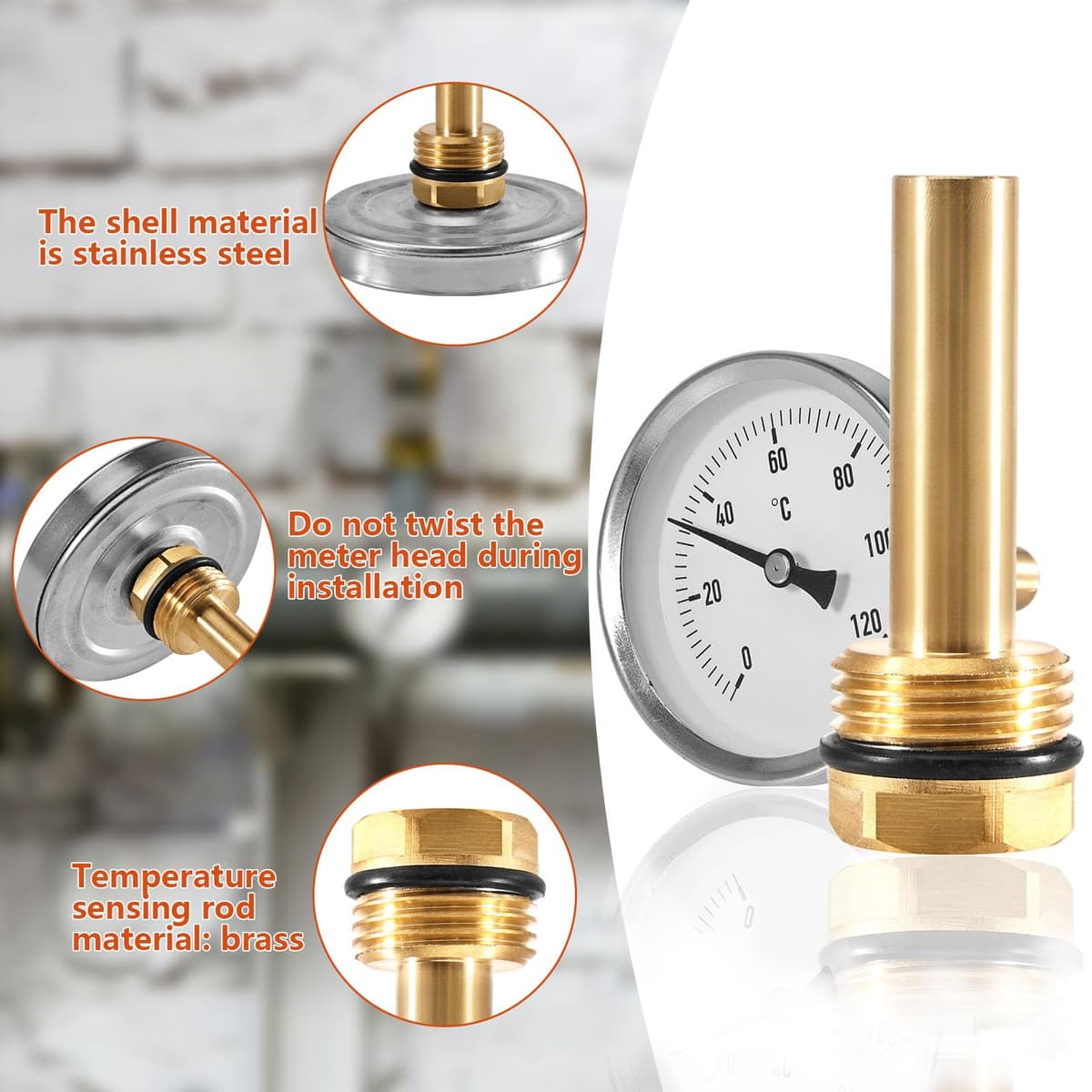 Termometru bimetalic Ø63mm 0-120°C conexiune G1/2 – negru