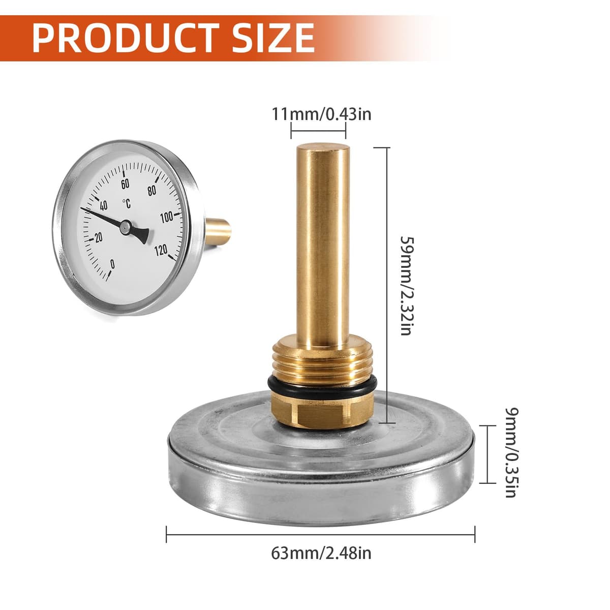 Termometru bimetalic Ø63mm 0-120°C conexiune G1/2 – negru