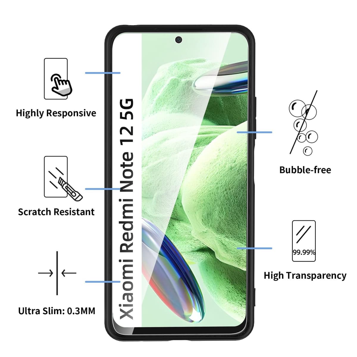 NEW'C husă Xiaomi Redmi Note 12 5G silicon negru ultra subțire și 2× sticlă călită Redmi Note 12 5G
