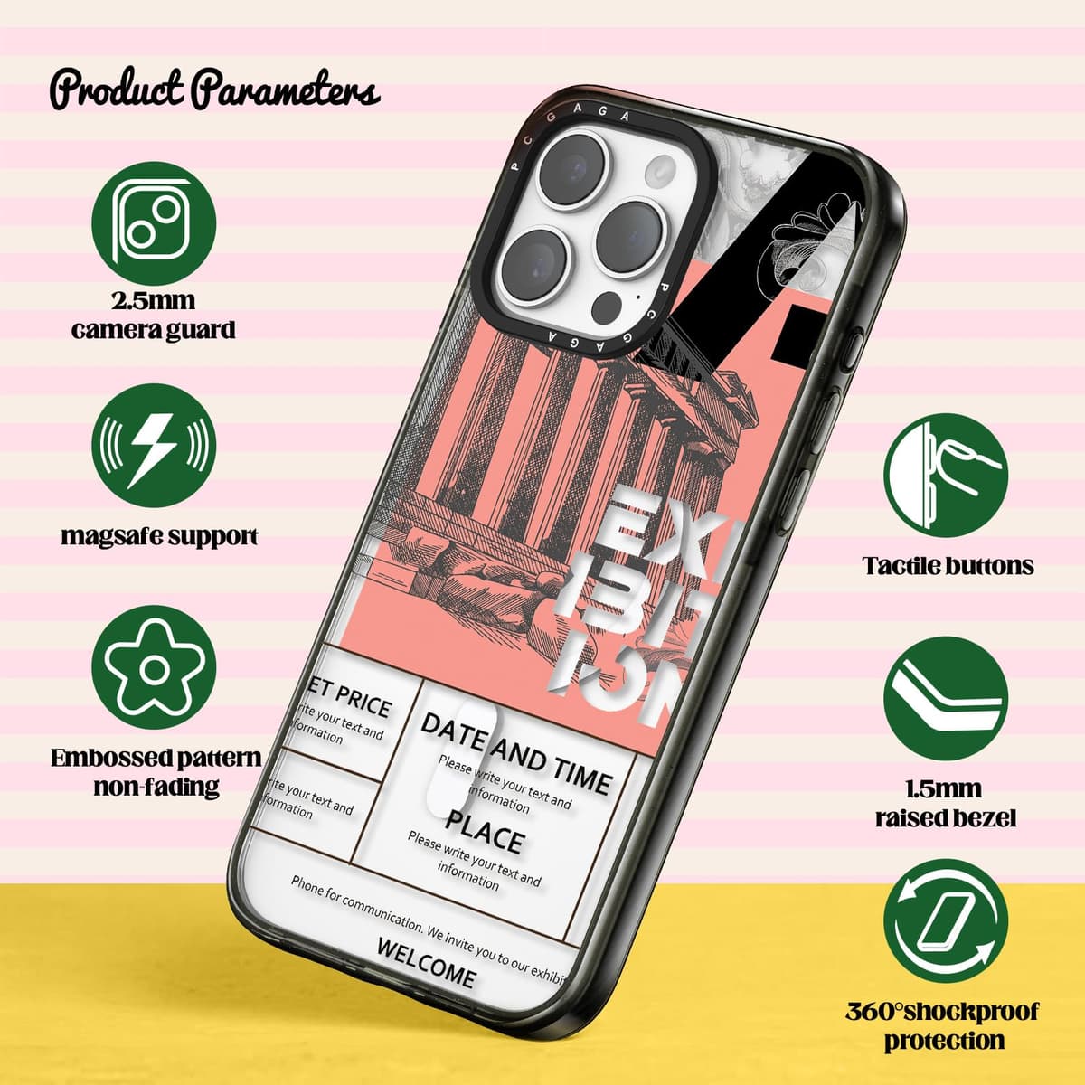 pcgaga husă iPhone 15 Pro Max, compatibilă MagSafe, magnetică cu lanț telefon folie protecție