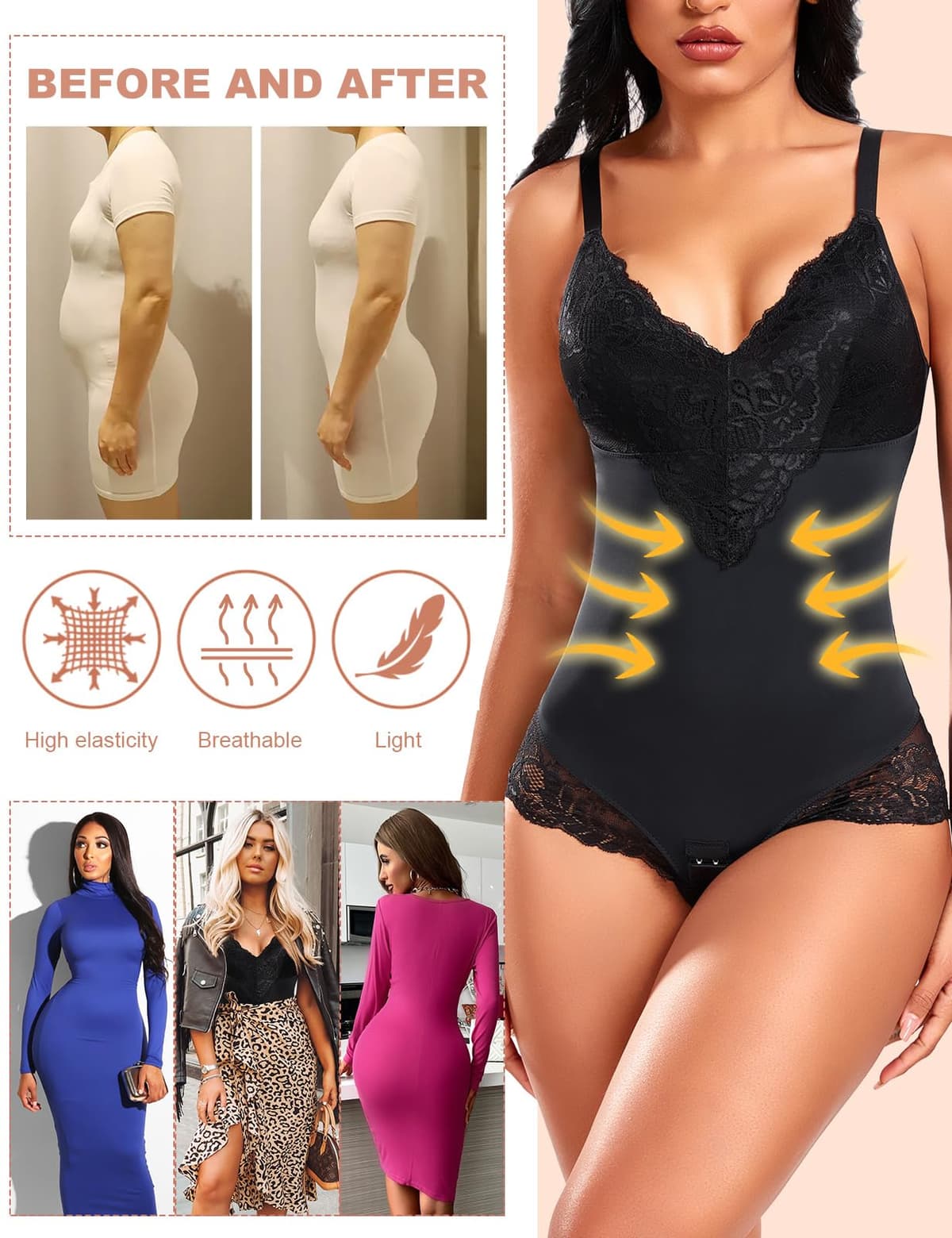 PASUDA lenjerie modelatoare control burtă body dantelă sexy corset cu sutien - negru M