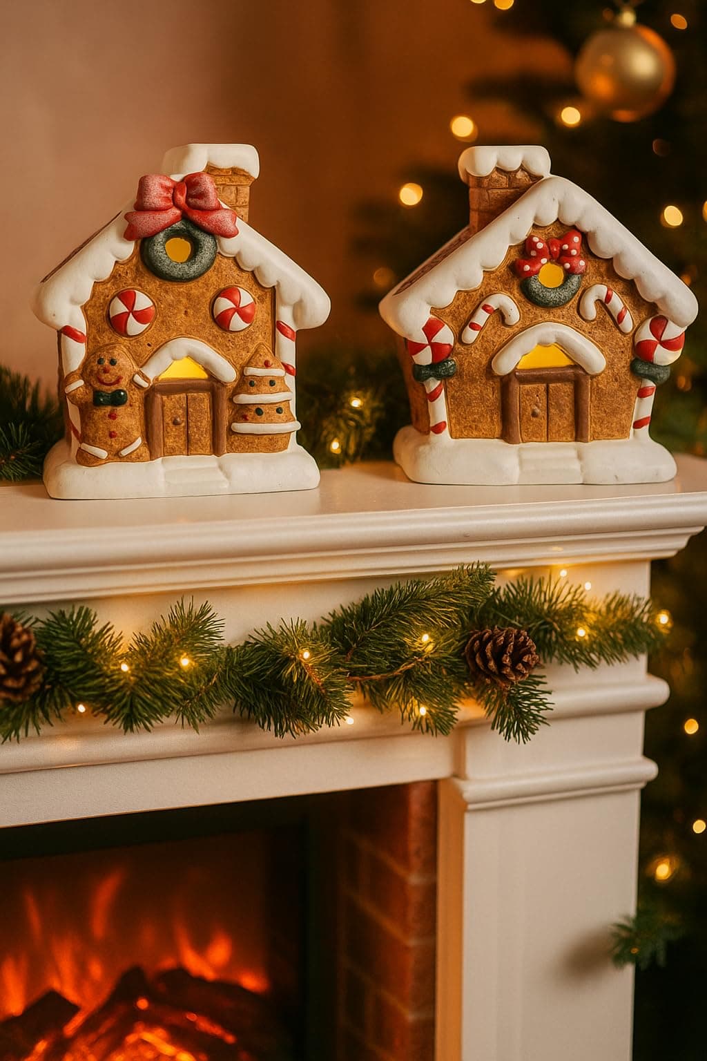 khevga Decorațiune Casa Turtă Dulce Crăciun cu LED Timer – Teracotă