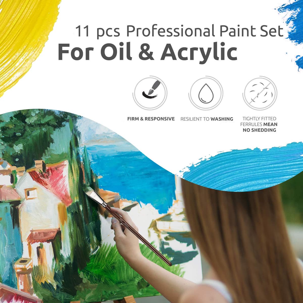 Set Pensule Păr Natural Pictură 11 Piese Păr Chungking Pur + Husă Gratuită – Maro