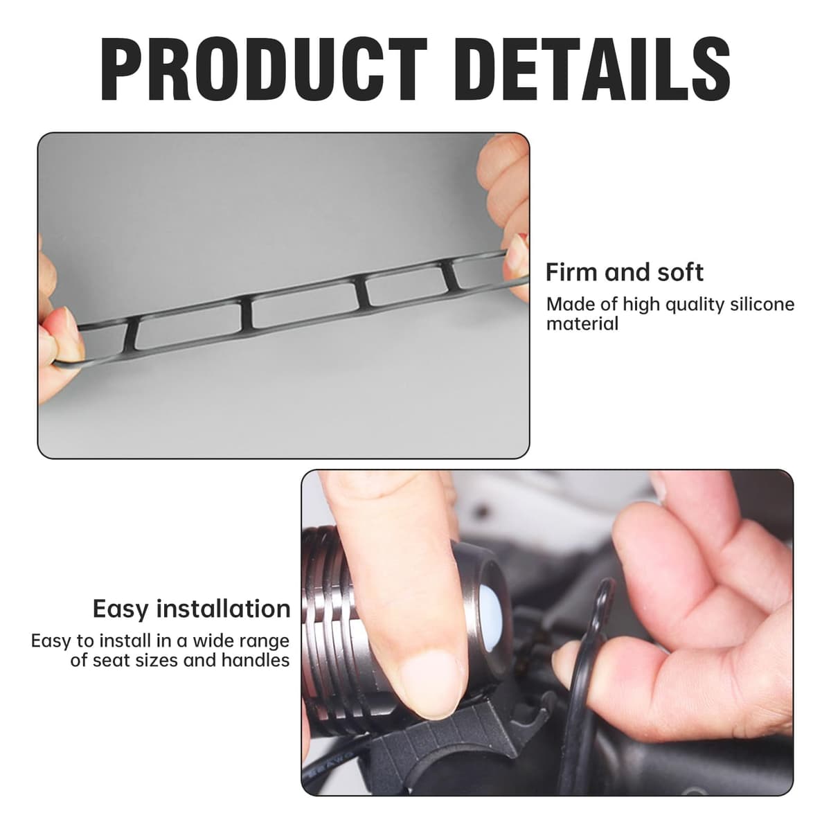 Set curele silicon pentru lumini bicicletă 10x curele 4 găuri + 10x cârlige S – Cauciuc montaj