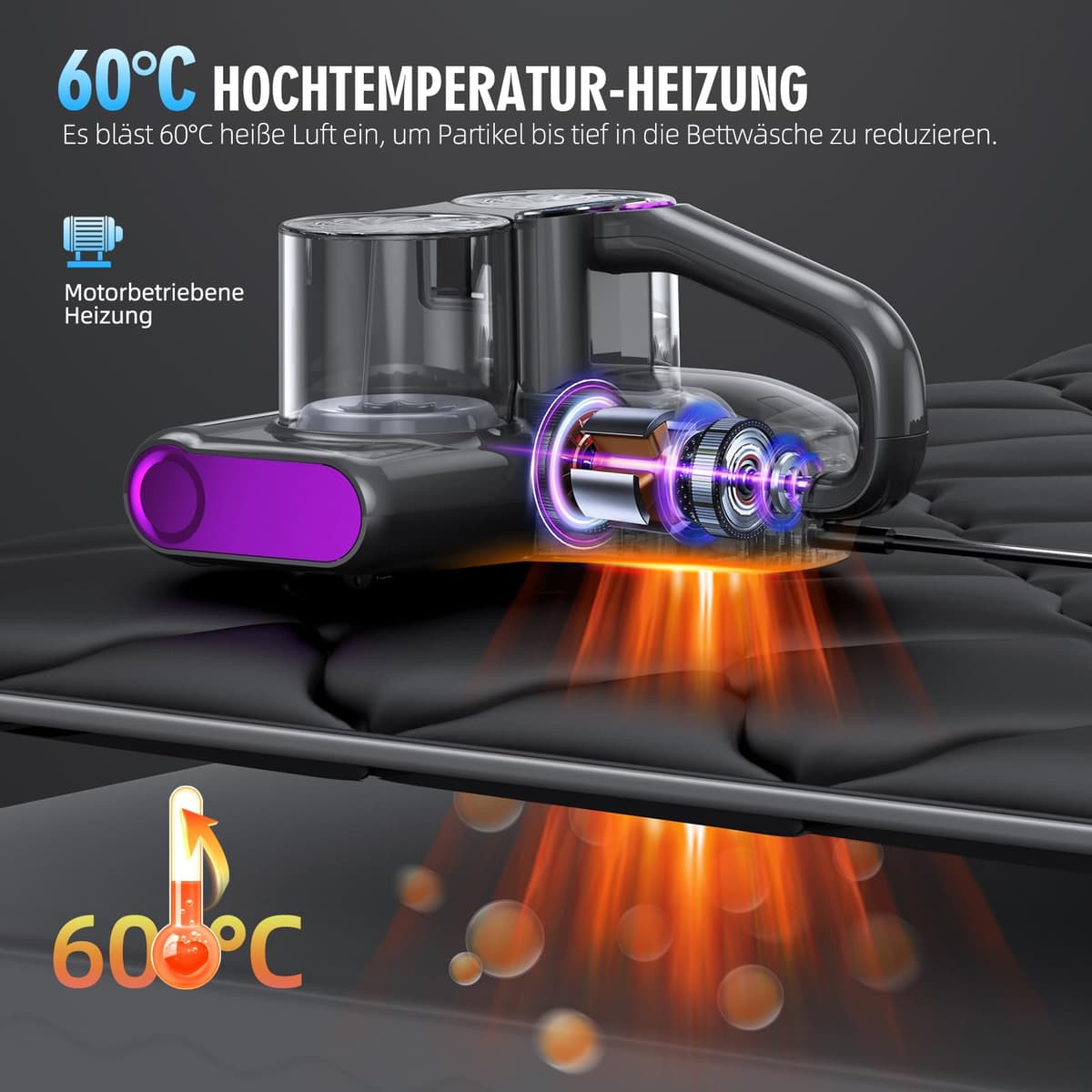 Aspirator saltea acarieni UV-C lumină filtrare HEPA – Negru