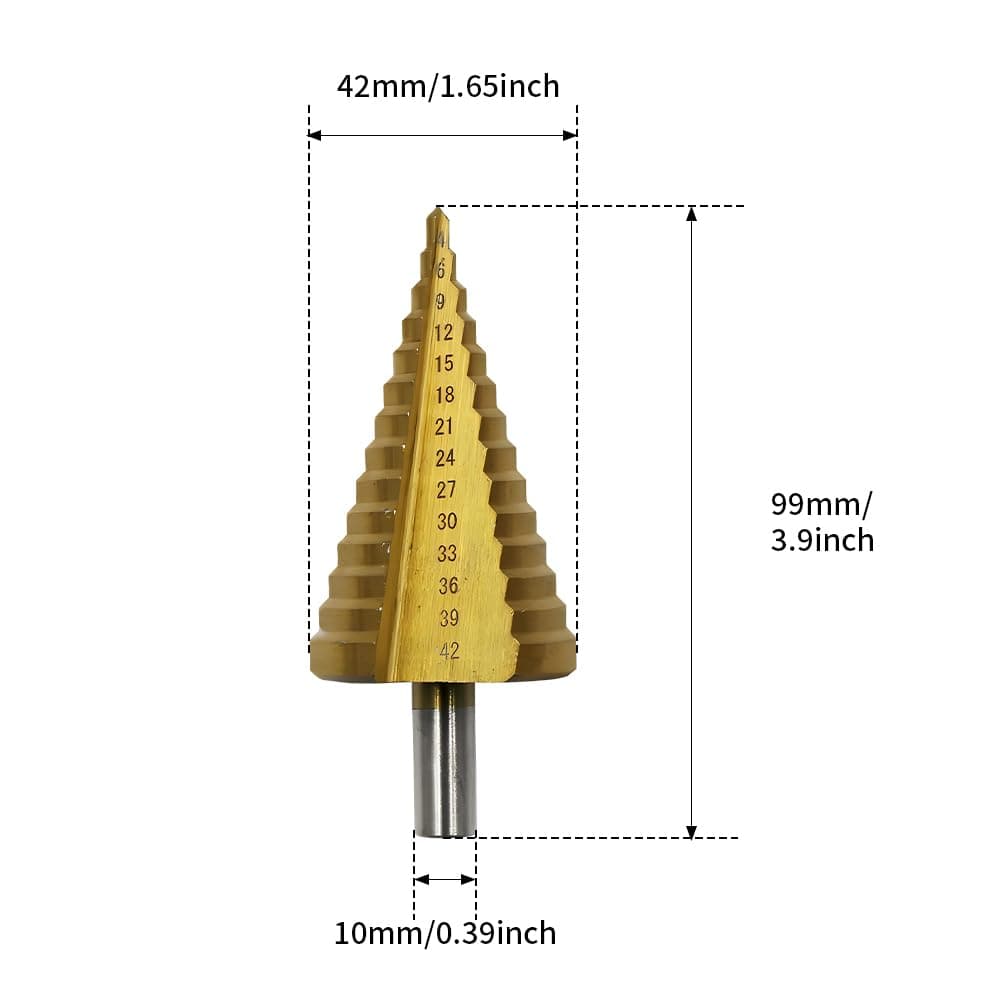 Burghiu conic, 14 trepte oțel rapid 4-42mm HSS cu caneluri spiralate pentru lemn, plastic, metal
