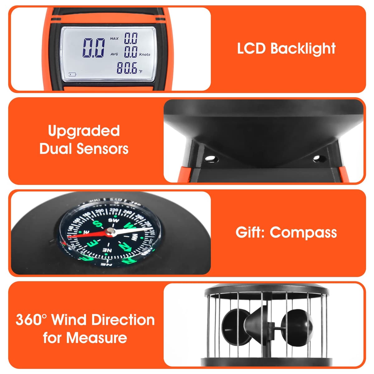 Anemometru digital velocitate aer CFM măsurător anti-interferență tactil