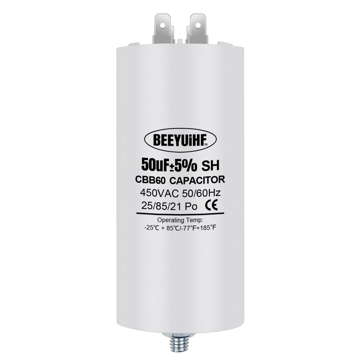BEEYUIHF Condensator Pornire 50µF 50x108mm 50/60Hz 450VAC cu Șurub M8 Motor Electric CBB60