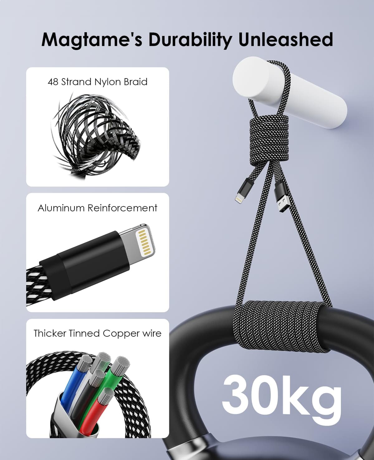 Magtame cablu magnetic telefon 1.5M, cablu USB certificat MFi, încărcător spiral iPhone