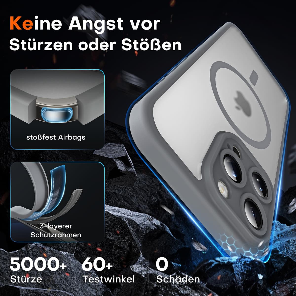 TOCOL 3 în 1 pentru iPhone 16 Pro Husă Magsafe, cu 2 Sticle Protecție, Protecție Cameră Magnetică Rezistentă Șocuri pentru iPhone 16 Pro, Gri