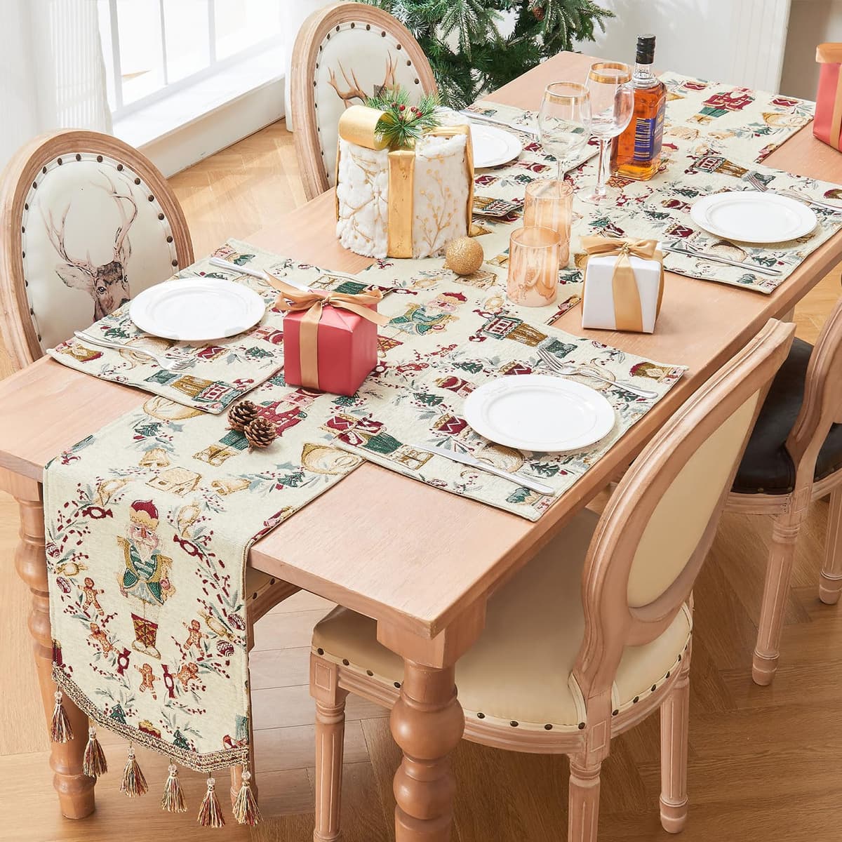 Napron Masă Crăciun Design Iarnă pentru Masă Dining – Alb 33x274 cm