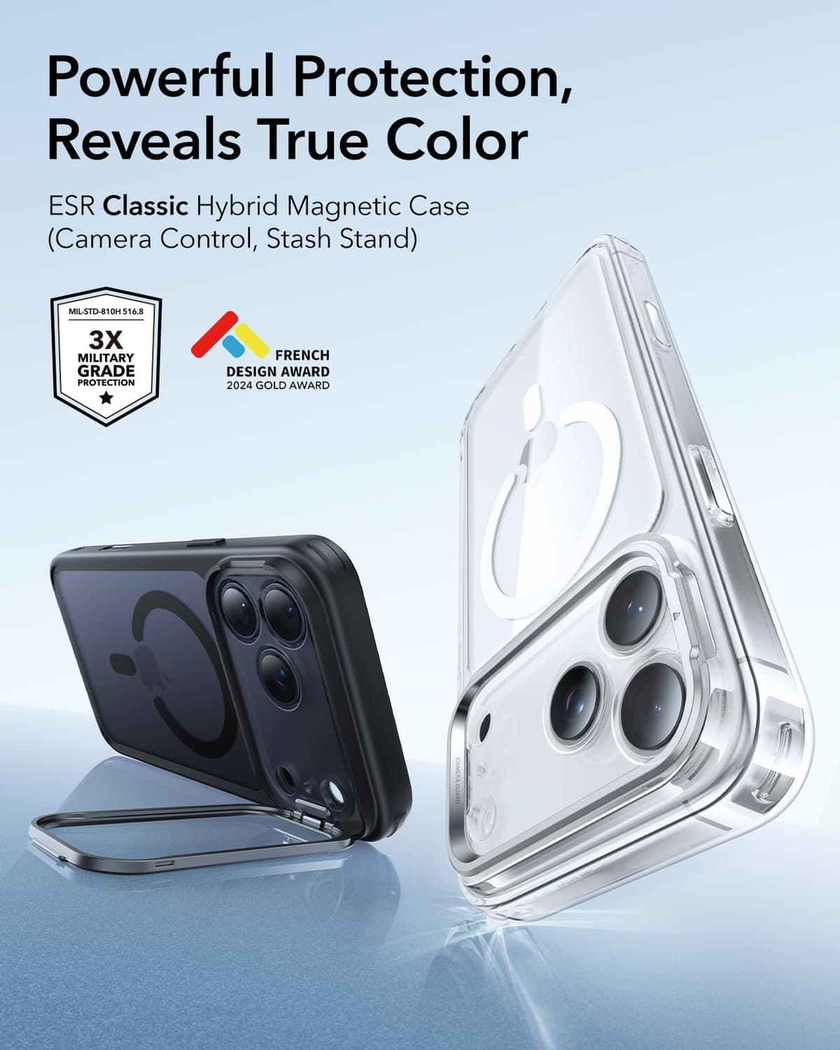 Husă iPhone 17 Pro Max compatibilă MagSafe cu suport încorporat protecție militară – negru mat