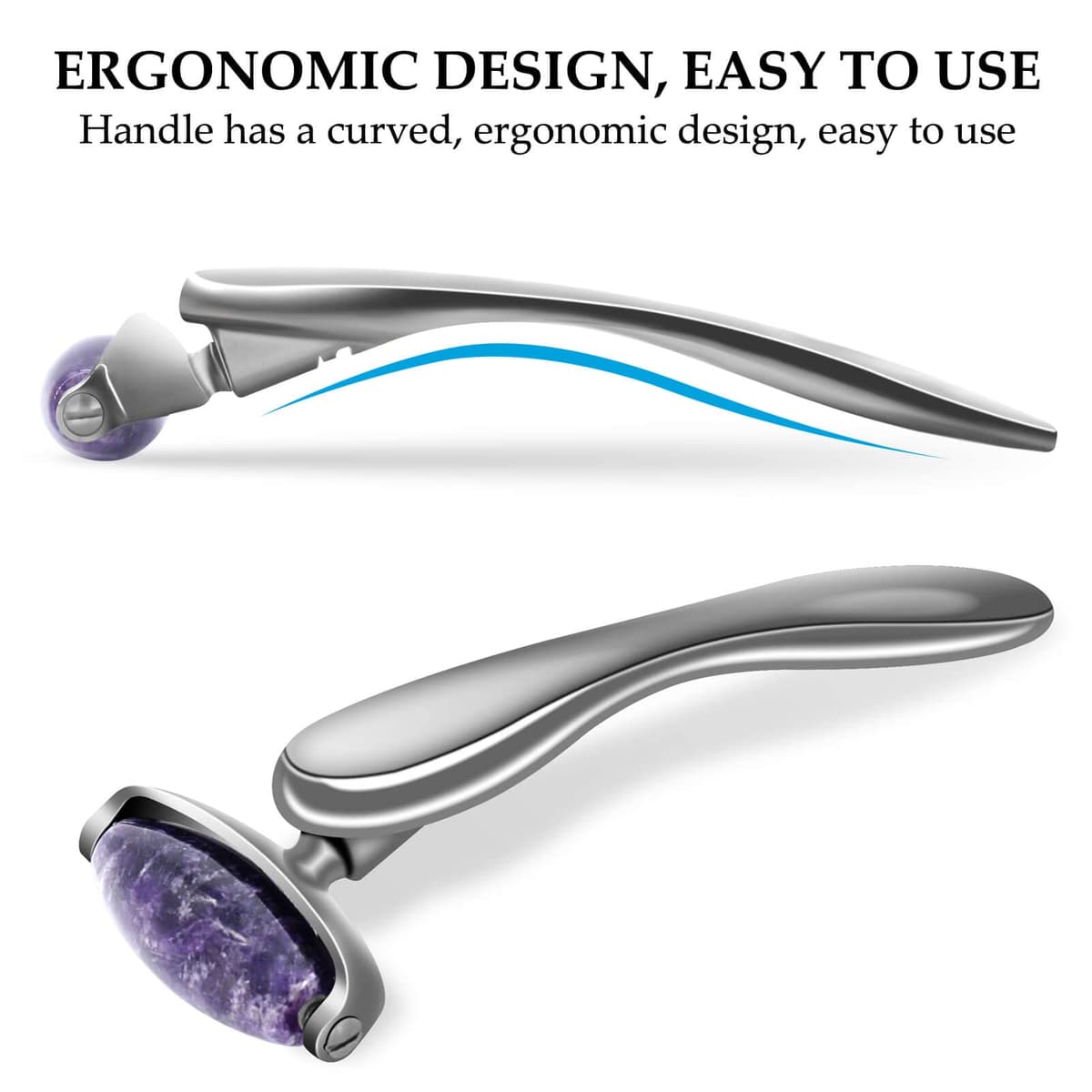 Rolă Facială Jad Masaj Ochi Anti-îmbătrânire – Mov/Argintiu