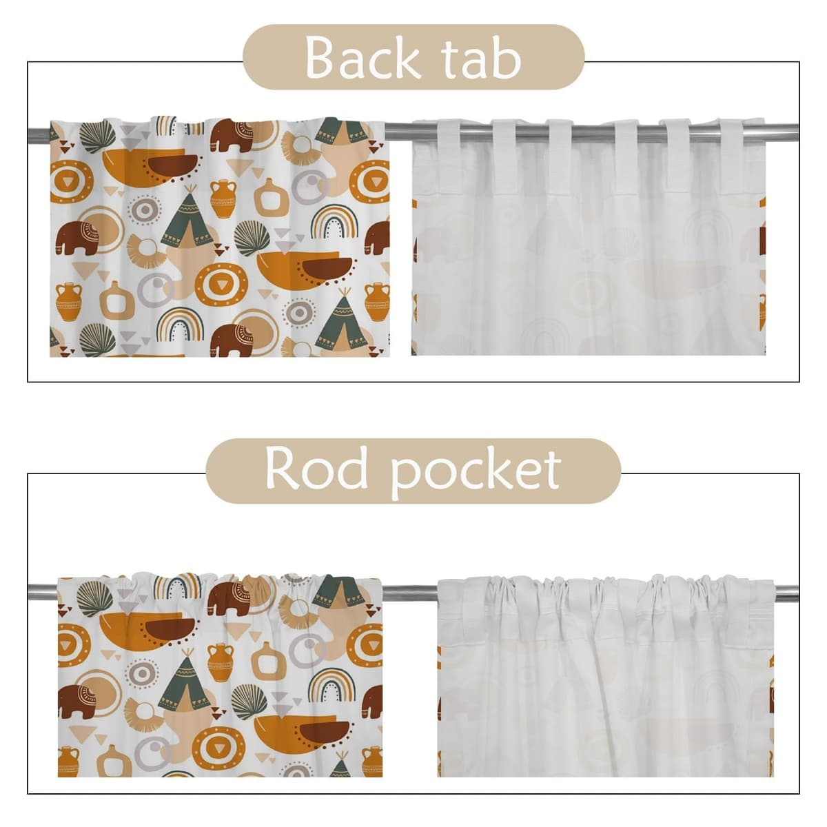 Perdele Boho Elefant Curcubeu Cute Plisate Separator Cameră – 107 x 160 cm