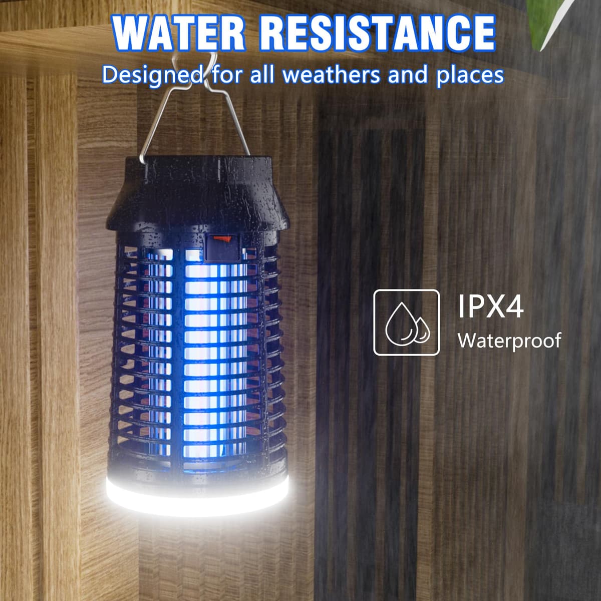 Lukasa capcană electrică insecte 4200V, lampă anti țânțari LED, impermeabil interior exterior