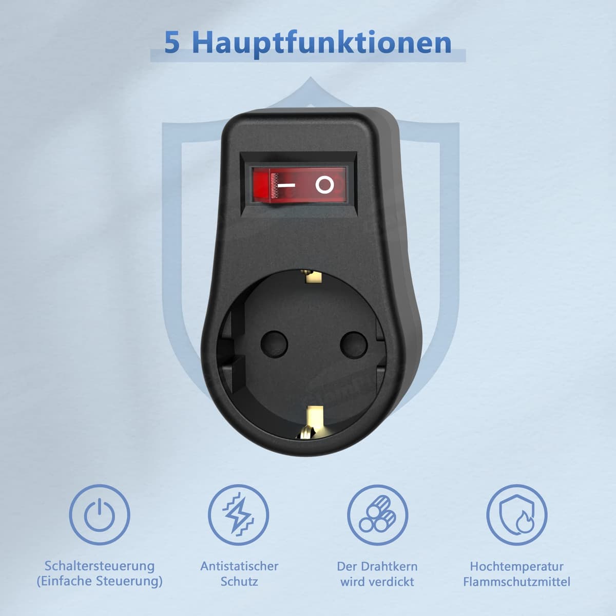 GlamPiece priză cu întrerupător, adaptor priză 1 cale comutabil, negru (3 bucăți)