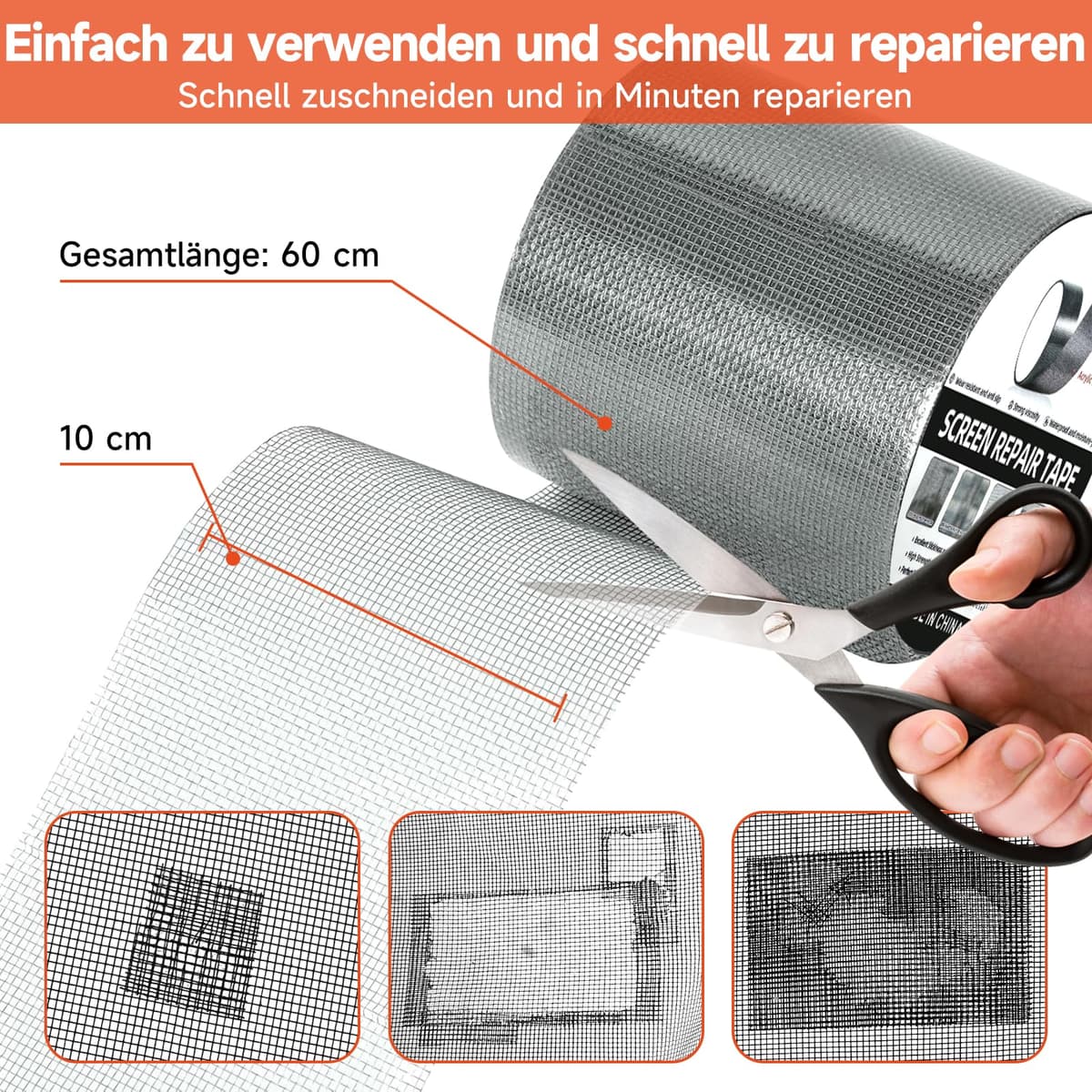 MLEJU bandă reparație plasă țânțari 10 cm x 6 m, autoadezivă, impermeabilă – gri