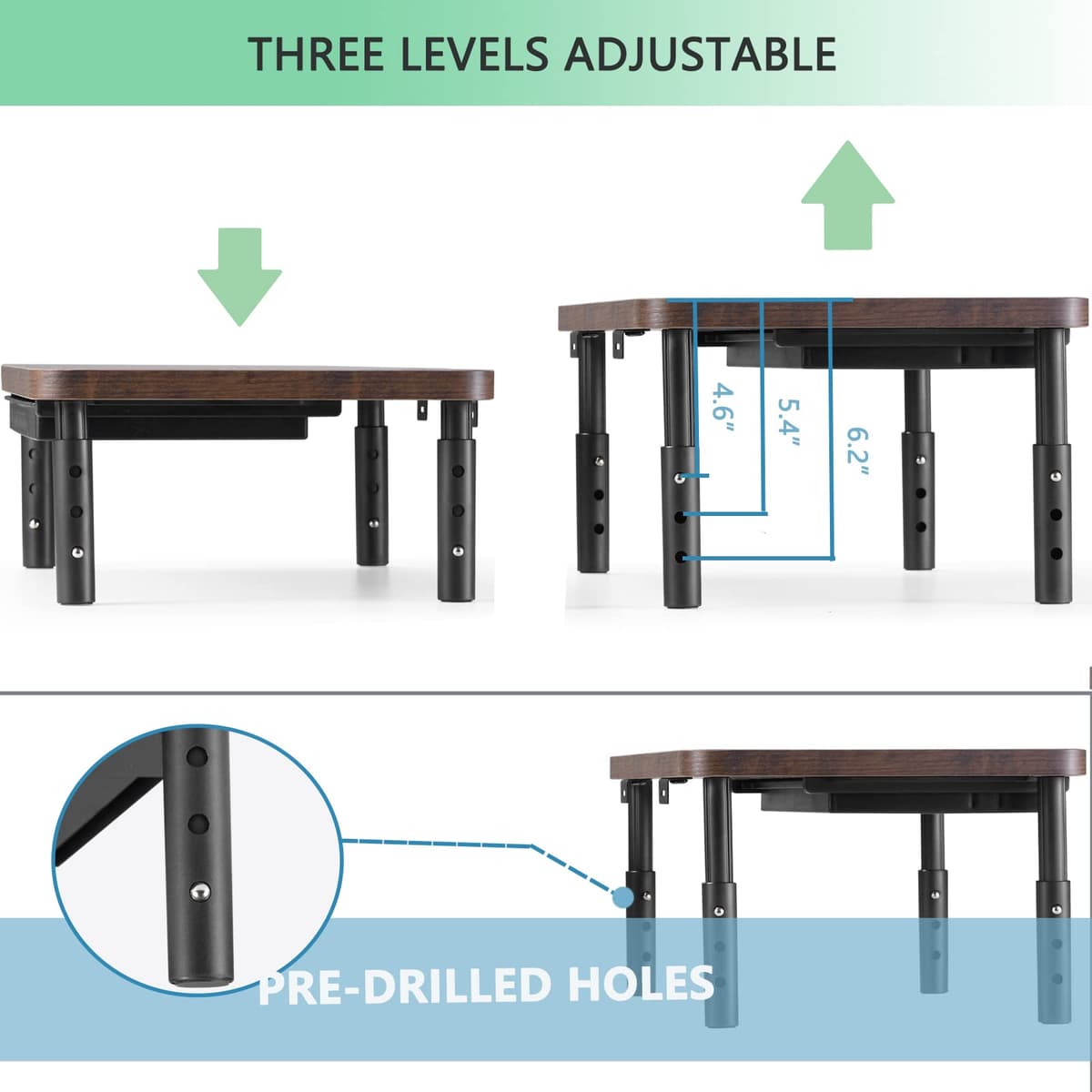 ETHU suport monitor dual, suport dublu monitor reglabil lungime unghi cu suport telefon sertar