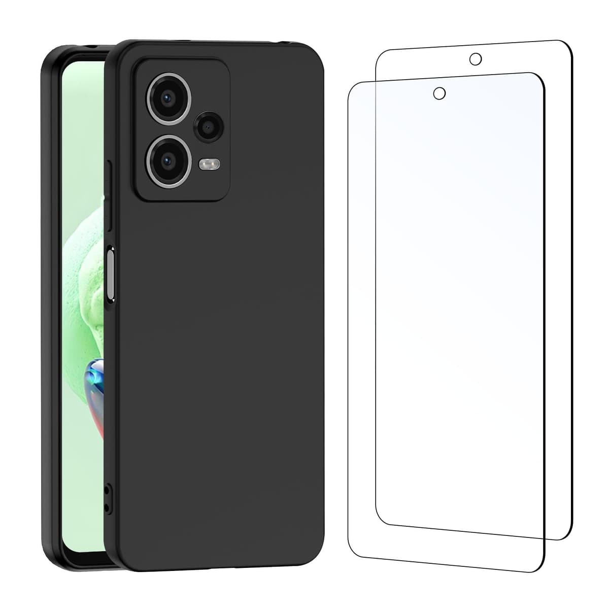 NEW'C husă Xiaomi Redmi Note 12 5G silicon negru ultra subțire și 2× sticlă călită Redmi Note 12 5G