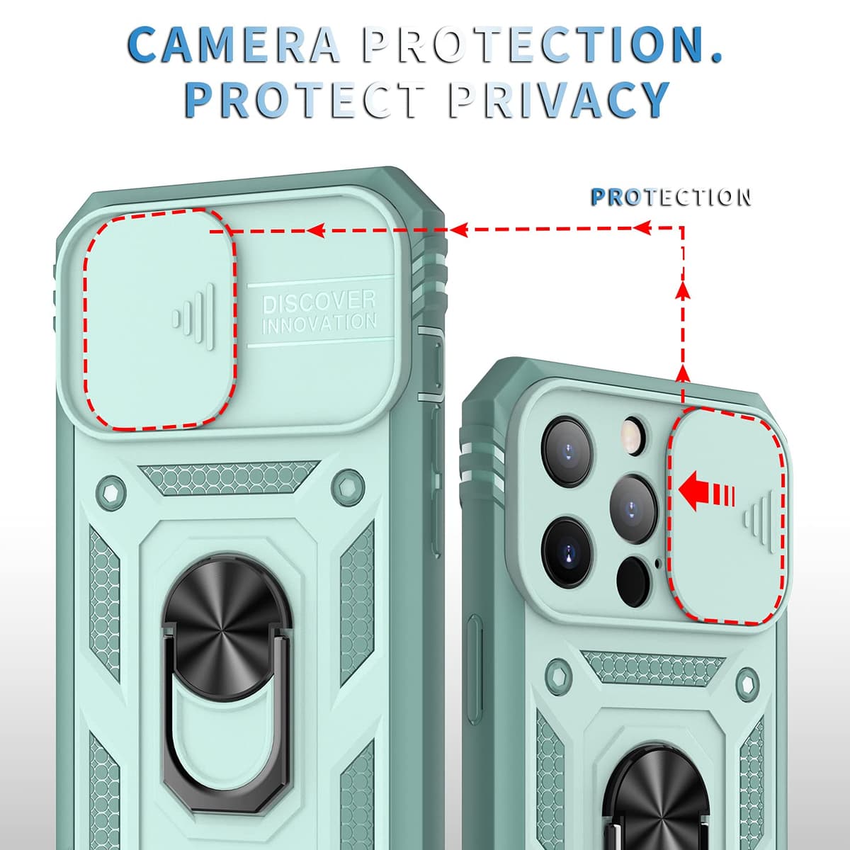 Whyzshiyi husă iPhone 13 pro cu protecție cameră, husă protectoare militară anti-șoc cu suport inel - verde