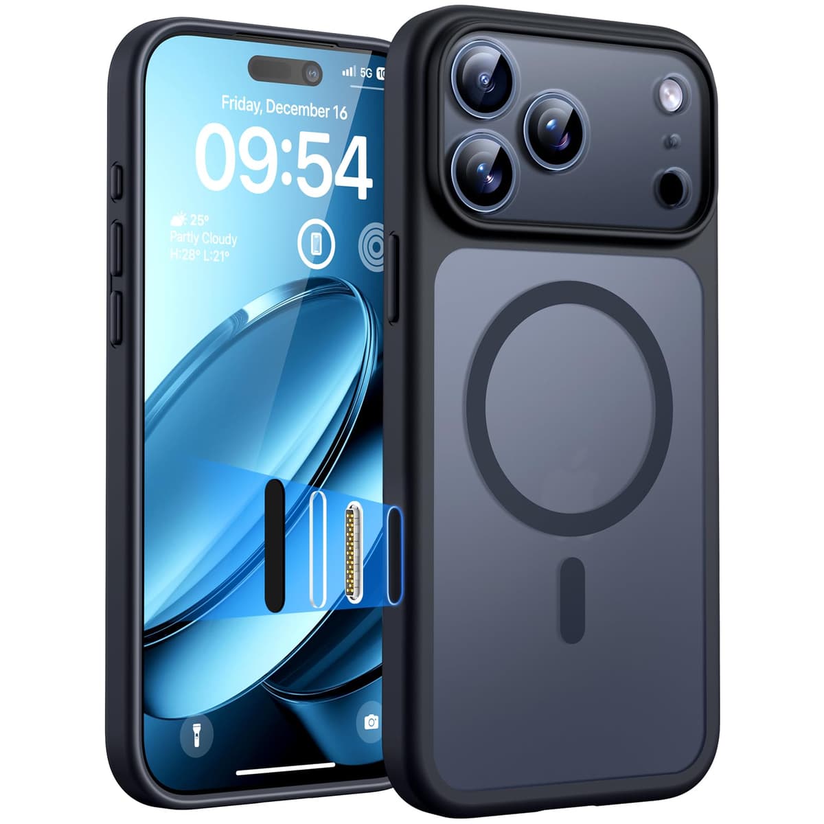 Husă iPhone 17 Pro Max MagSafe Control Cameră Antișoc Translucidă Mată – Negru