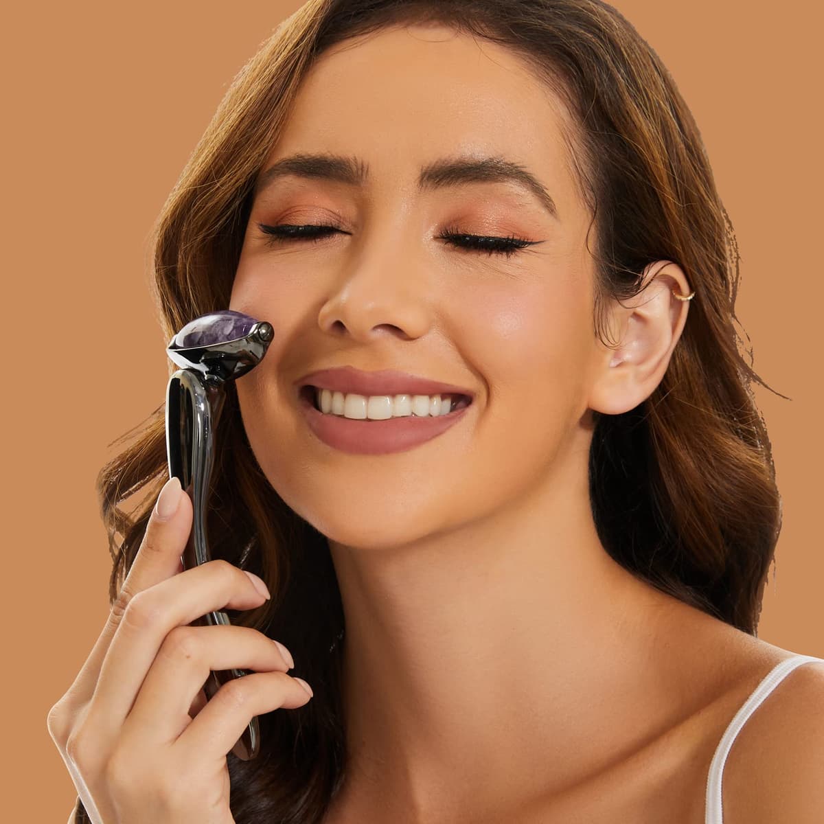 Rolă Facială Jad Masaj Ochi Anti-îmbătrânire – Mov/Argintiu