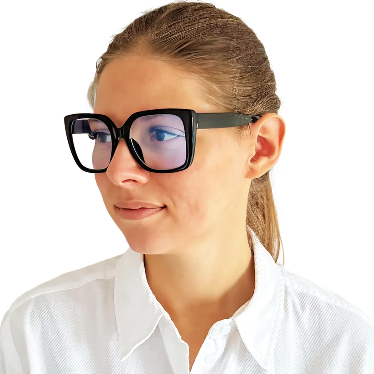 Ochelari filtru lumină albastră stil fluture supradimensionați – ramă neagră +2.5 dioptrii