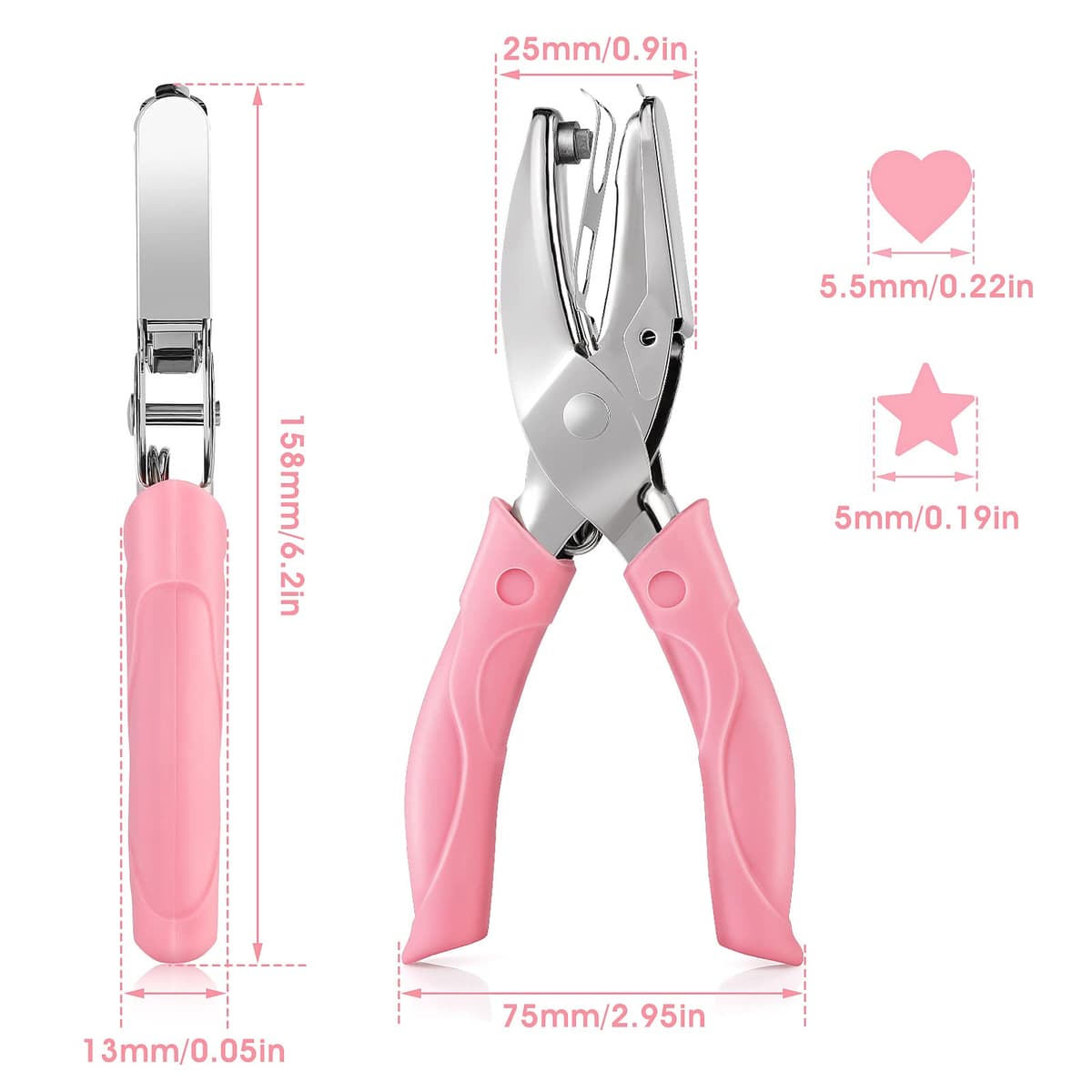 Set 2 perforatoare hârtie forme inimă și stea, metalice manuale - multicolor