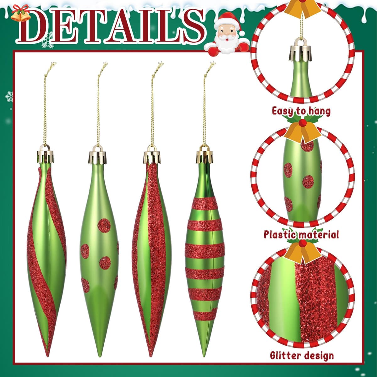 Ornamente Crăciun 24 buc 16×3cm decorațiuni mentă cu sclipici – roșu/verde