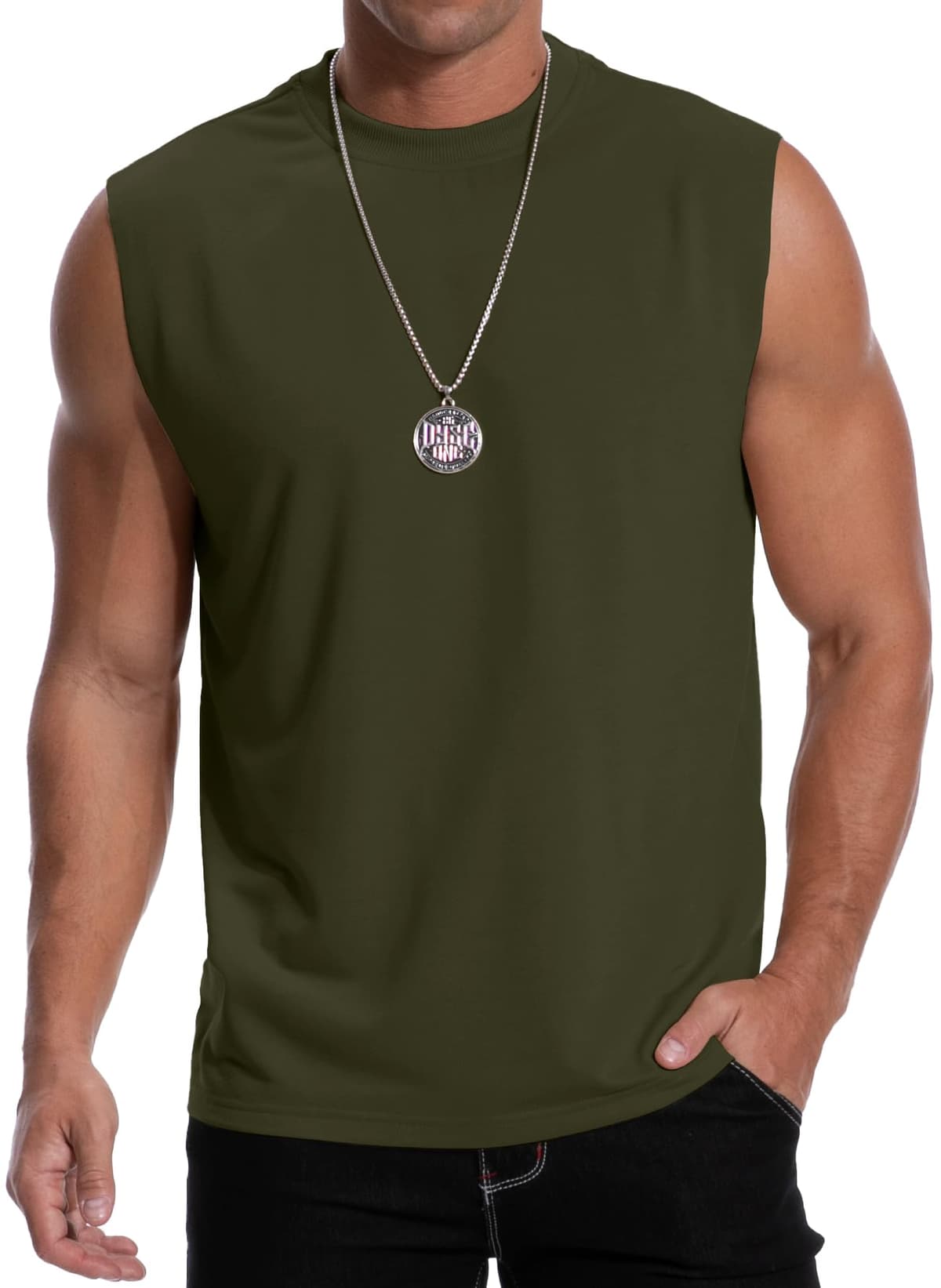 Maiou casual bărbați fără mâneci 100% poliester – Verde militar L