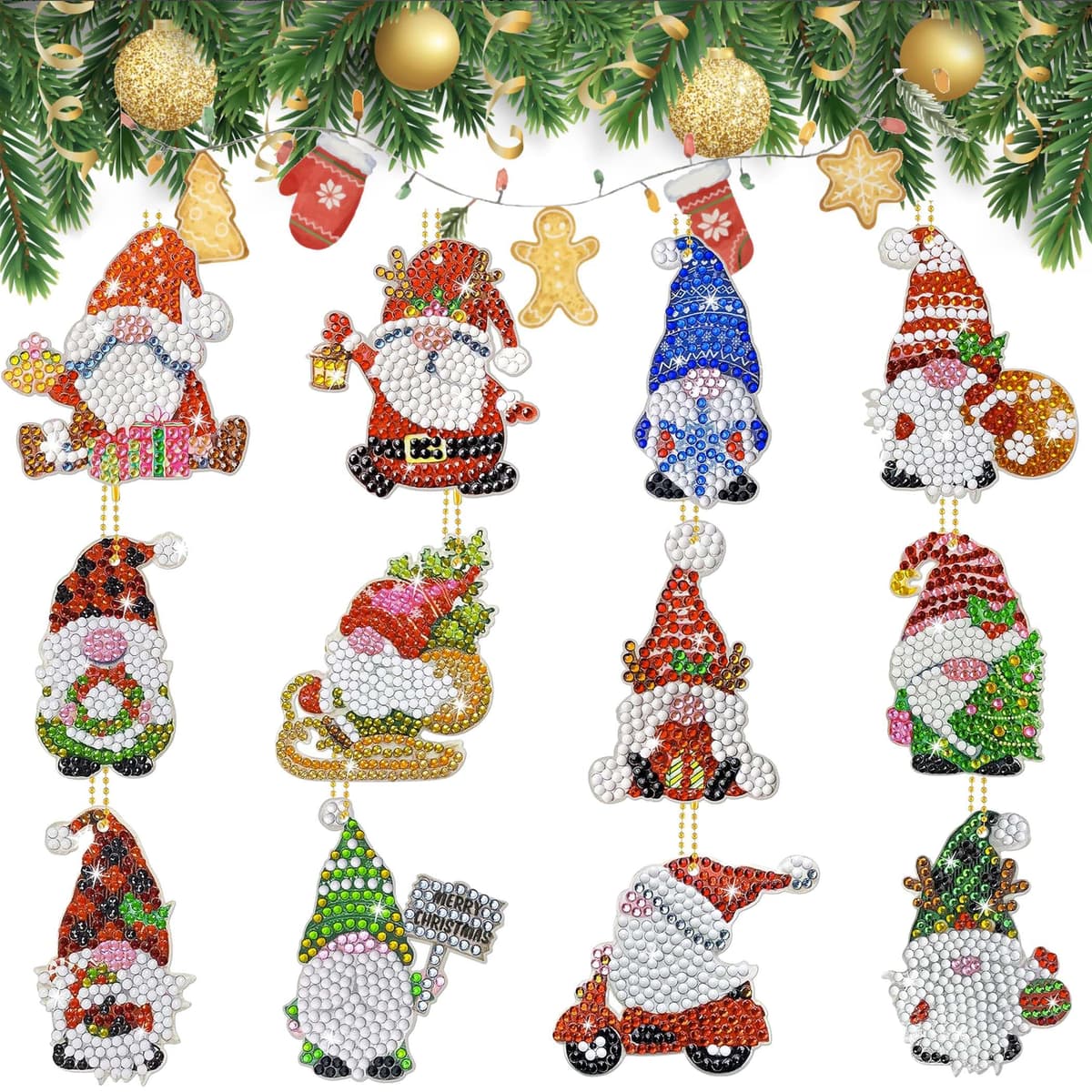 Shengruili Set 12 Ornamente Crăciun – Pictură Diamante 5D