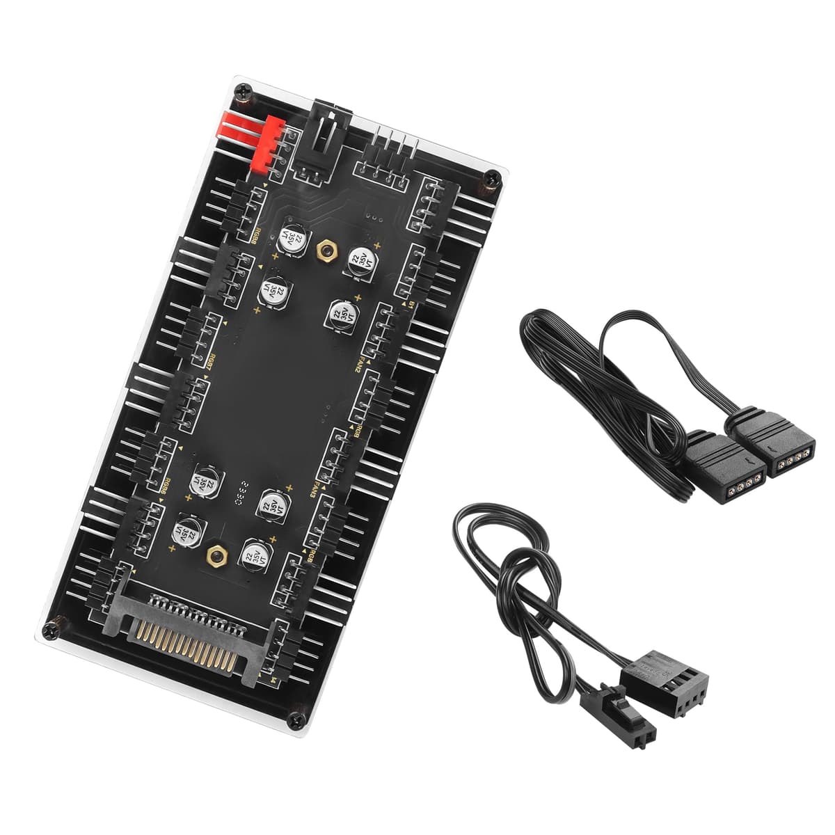 YACSEJAO Hub Ventilator Carcasă, Controller 12V 4Pin PWM + RGB 2în1 cu Alimentare SATA