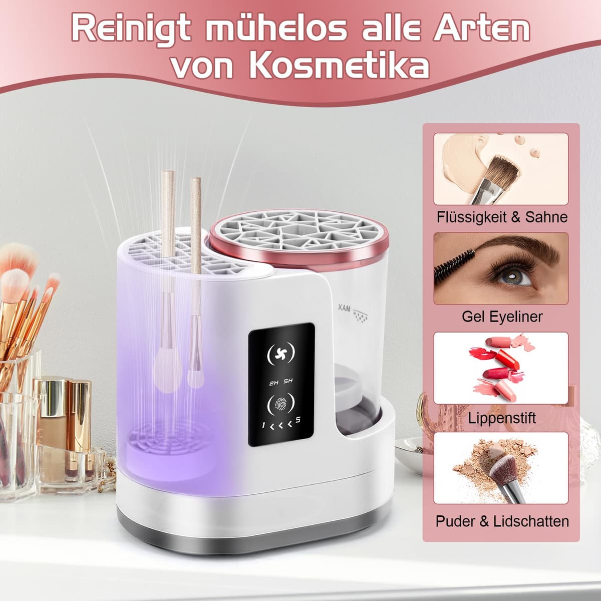 Uscător Pensule Machiaj Accesoriu Curățitor Pensule | pentru 14 Pensule Machiaj + 2 Bureți - Temperatură Constantă Uscare Rapidă