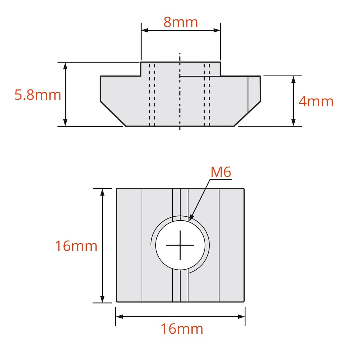 Piulițe culisante T M6 100 buc pentru profile aluminiu seria 30 - slot 8