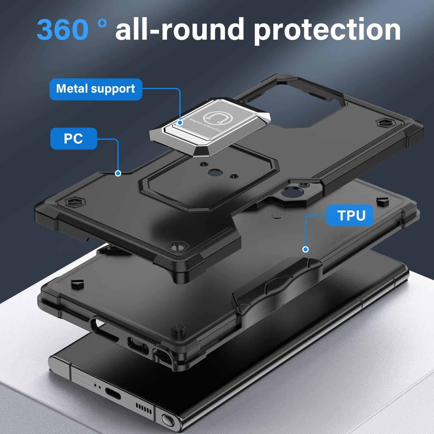 Husă Whyzshiyi Samsung S21 Ultra 5G neagră cameră glisantă militar anti-șoc