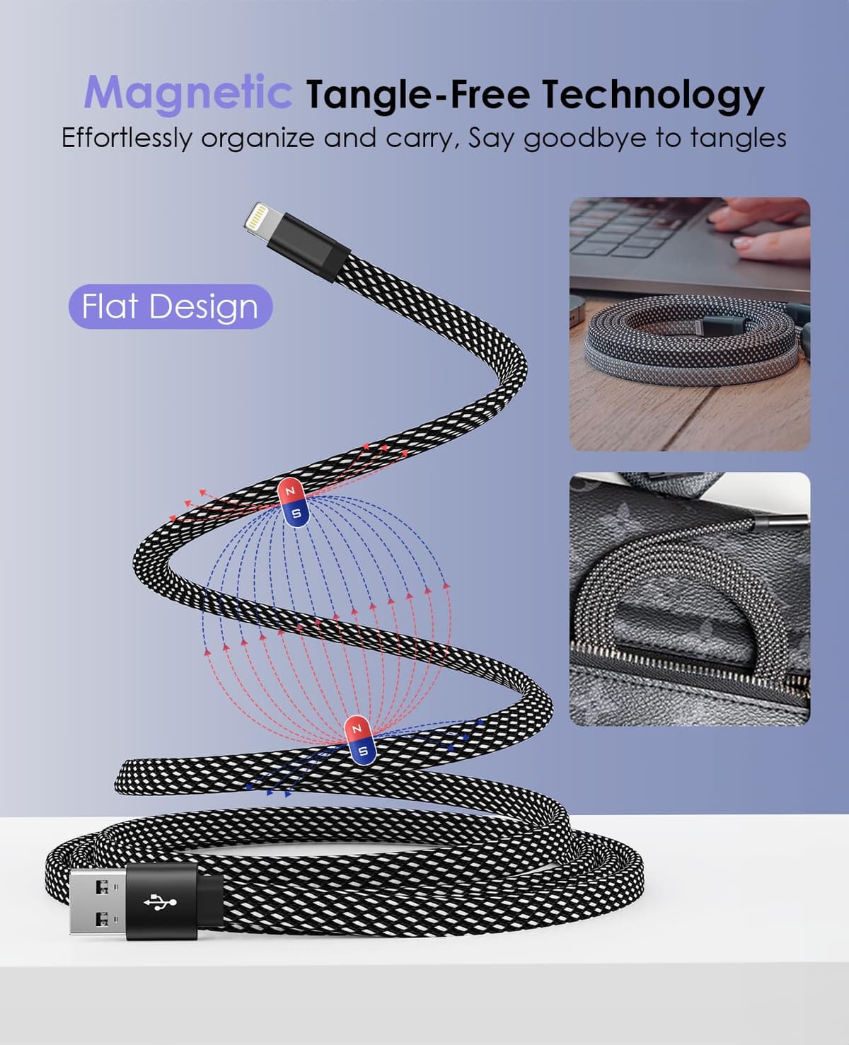 Magtame cablu magnetic telefon 1.5M, cablu USB certificat MFi, încărcător spiral iPhone