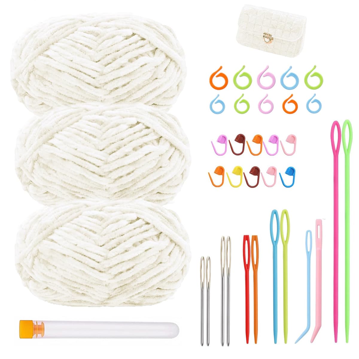 Ață Chenille Groasă pentru Croșetat Tricotat Set – Alb 3 Ghem