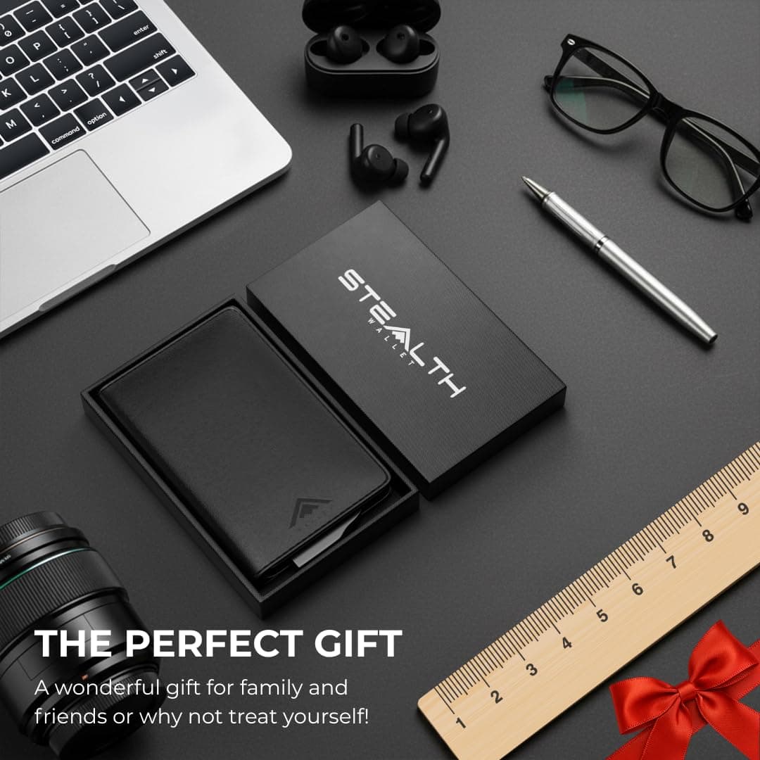 Portofel RFID bărbați design pop-up minimalist suport metal ușor – Argintiu/Negru