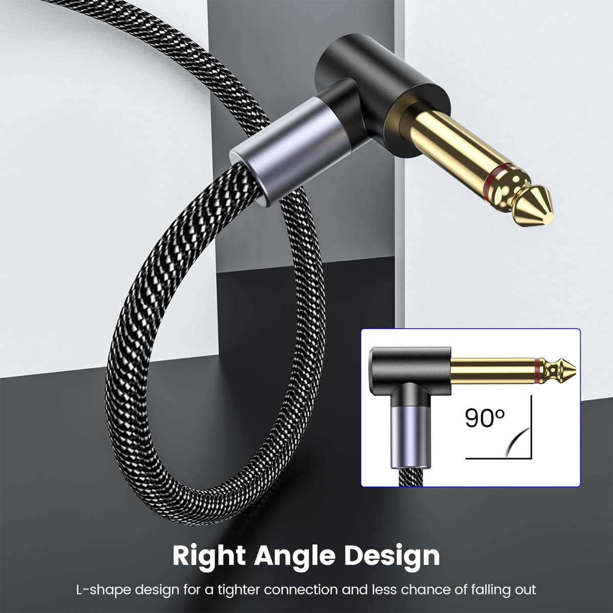 MOSWAG Cablu chitară electrică 3M, 90 grade bass AMP 6.35mm TS compatibil amplificator