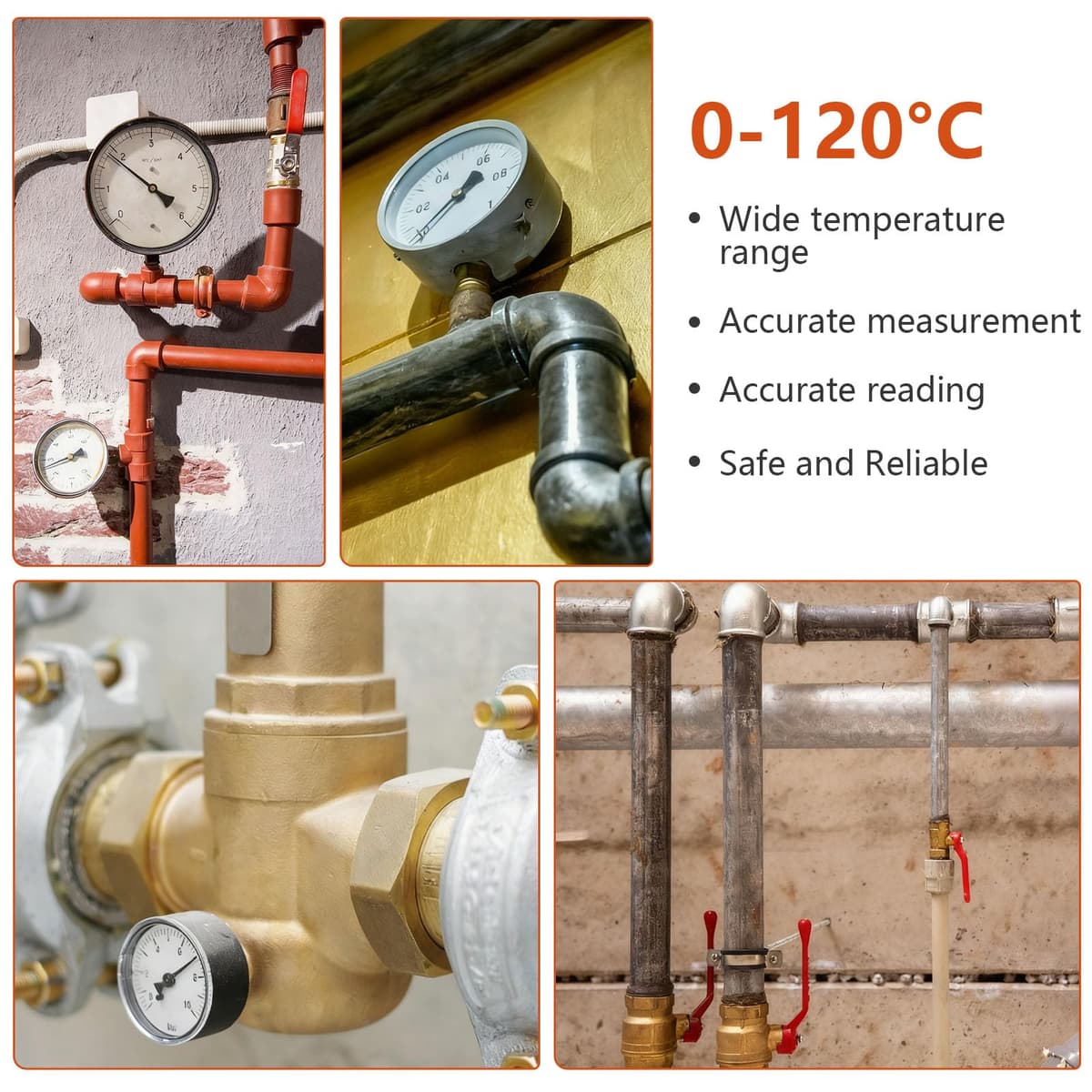 Termometru bimetalic Ø63mm 0-120°C conexiune G1/2 – negru