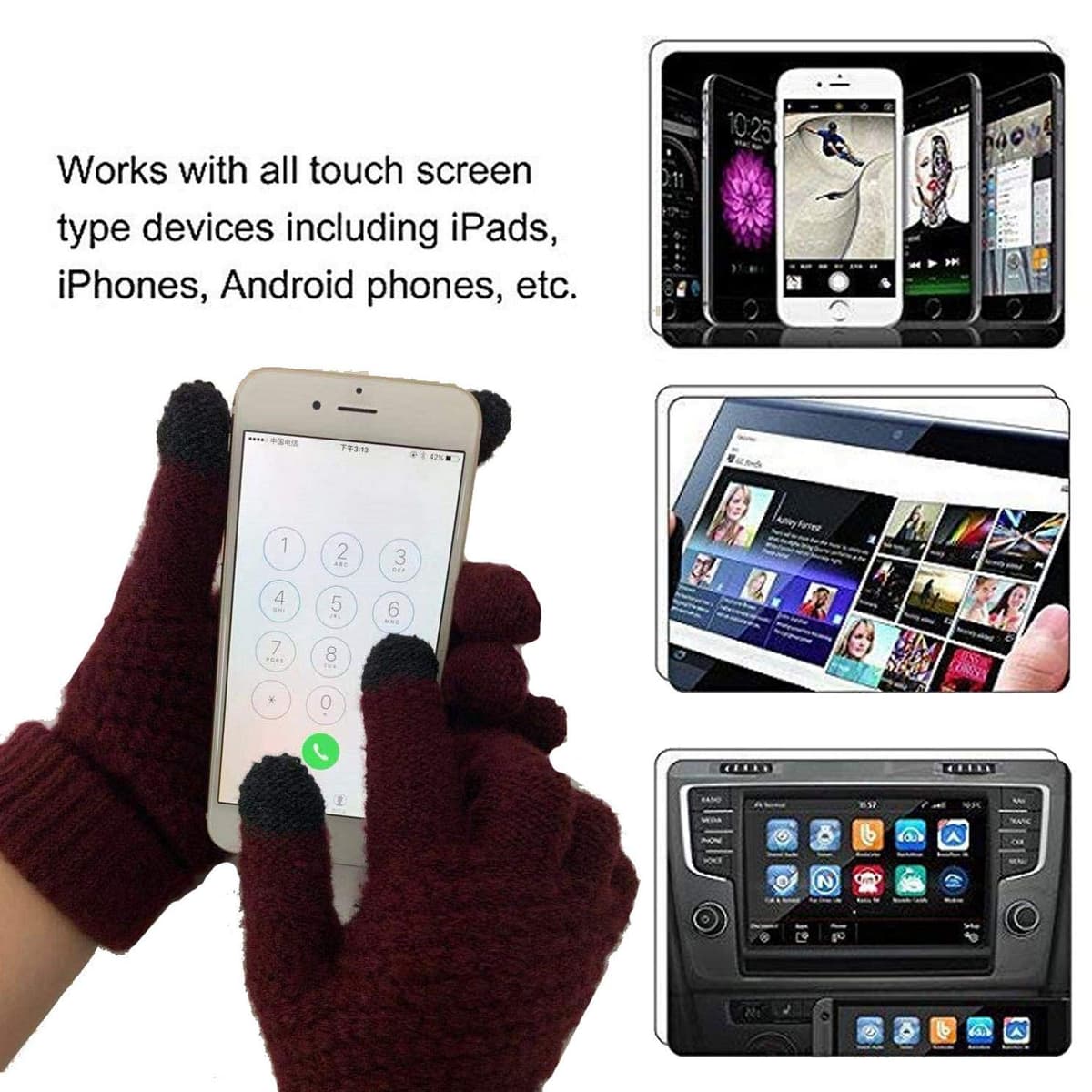 Set fular tricotat căciulă mănuși touchscreen pentru femei – bej mărime unică