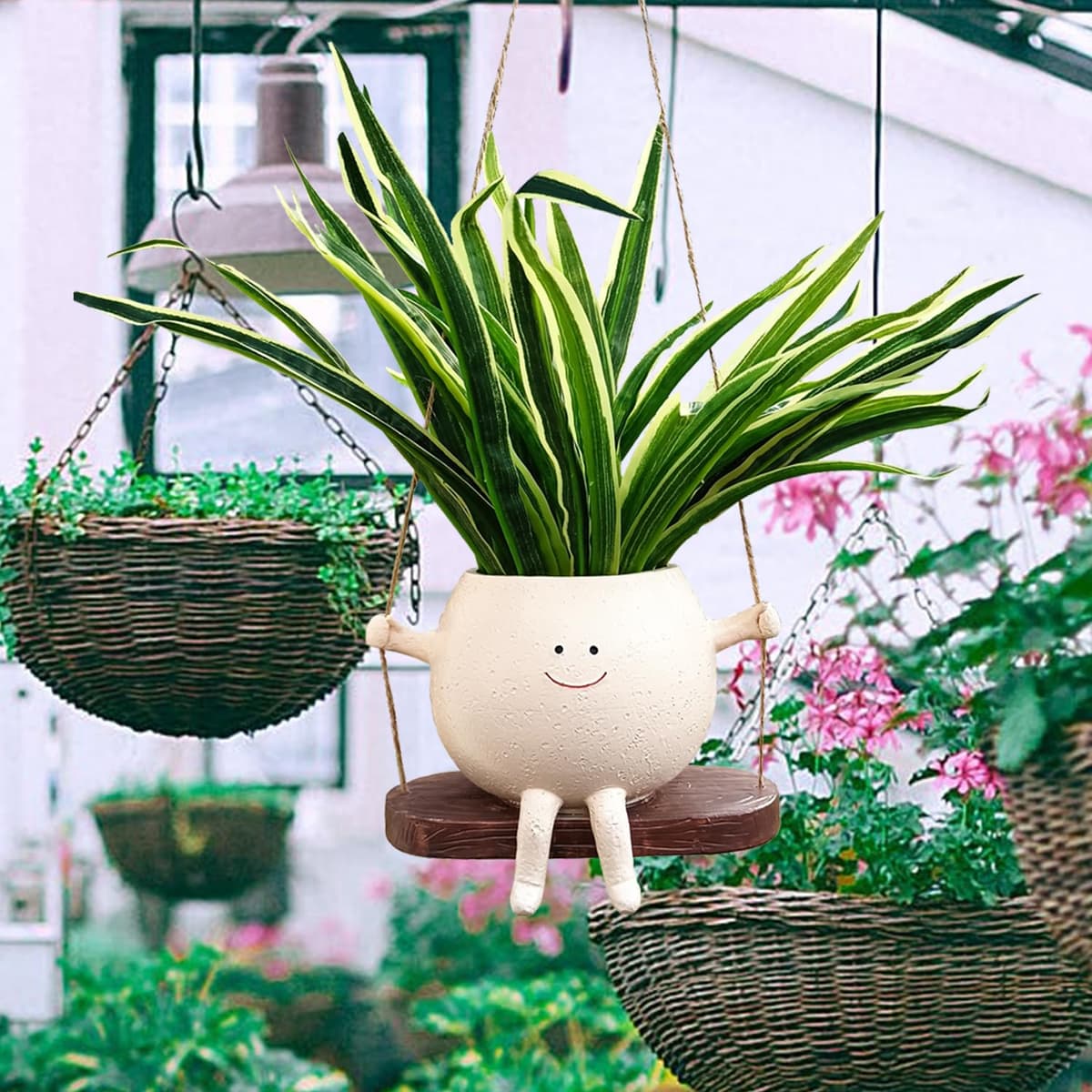 Kingovalley ghivece din rășină cap pivotant suspendate perete interior exterior, coșuri plante decorațiune casă