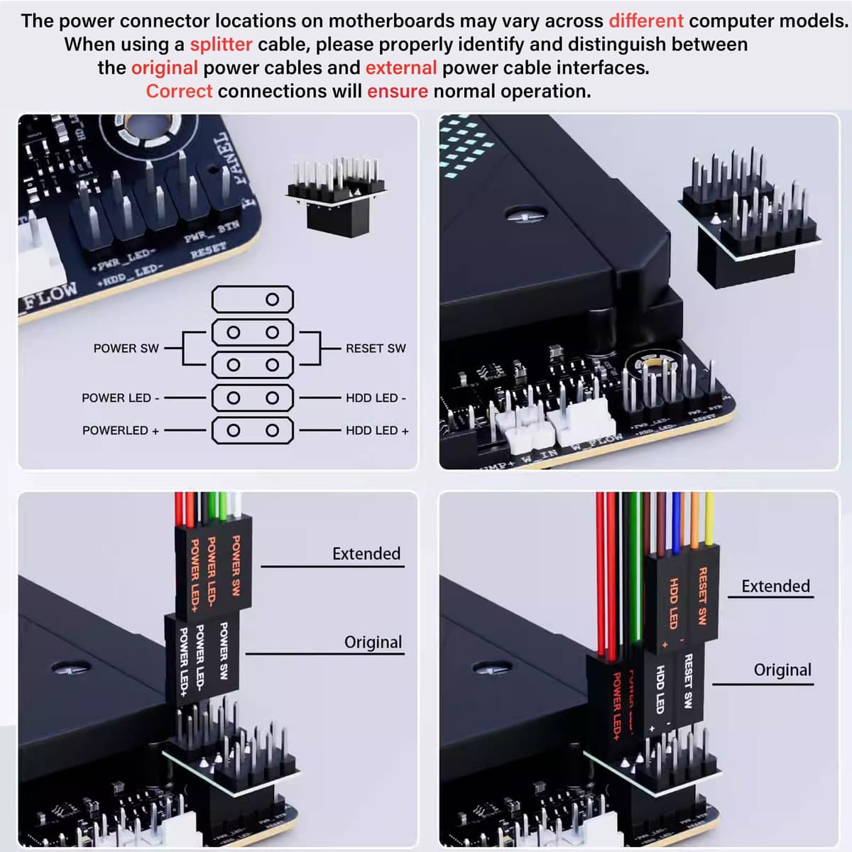 SinLoon Buton Pornire PC Desktop, Întrerupător Extern Multifuncțional cu LED, 2m