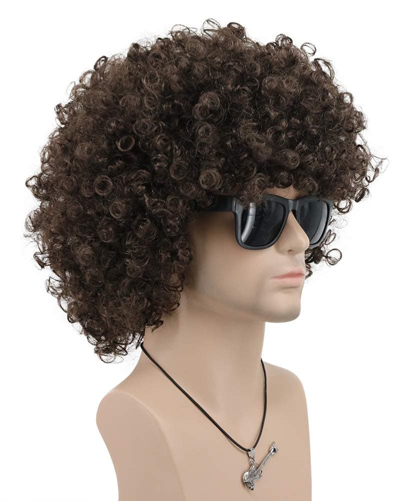 VGbeaty perucă afro anii 70s 80s maro scurt creț disco rocker bărbați femei cosplay