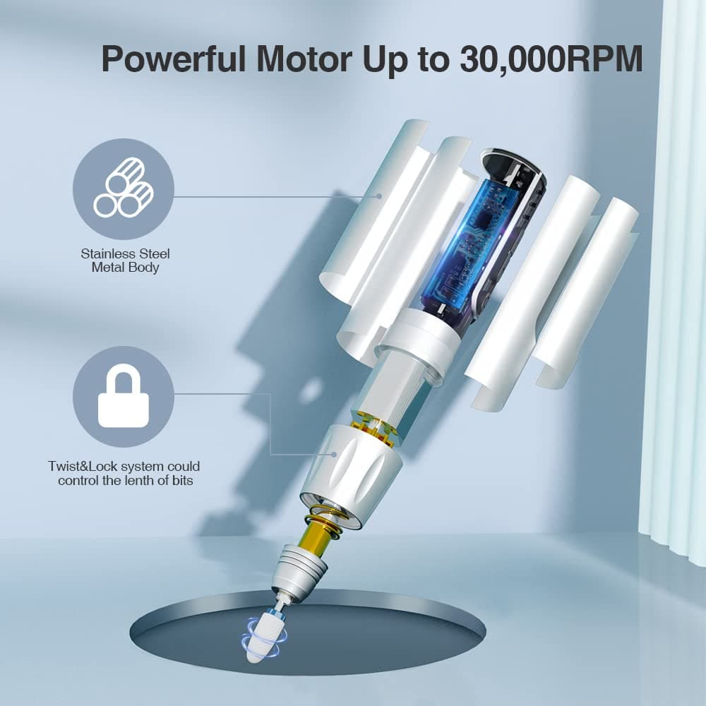 TOUCHBeauty mașină electrică unghii profesională 30000 RPM reîncărcabilă cu 8 accesorii