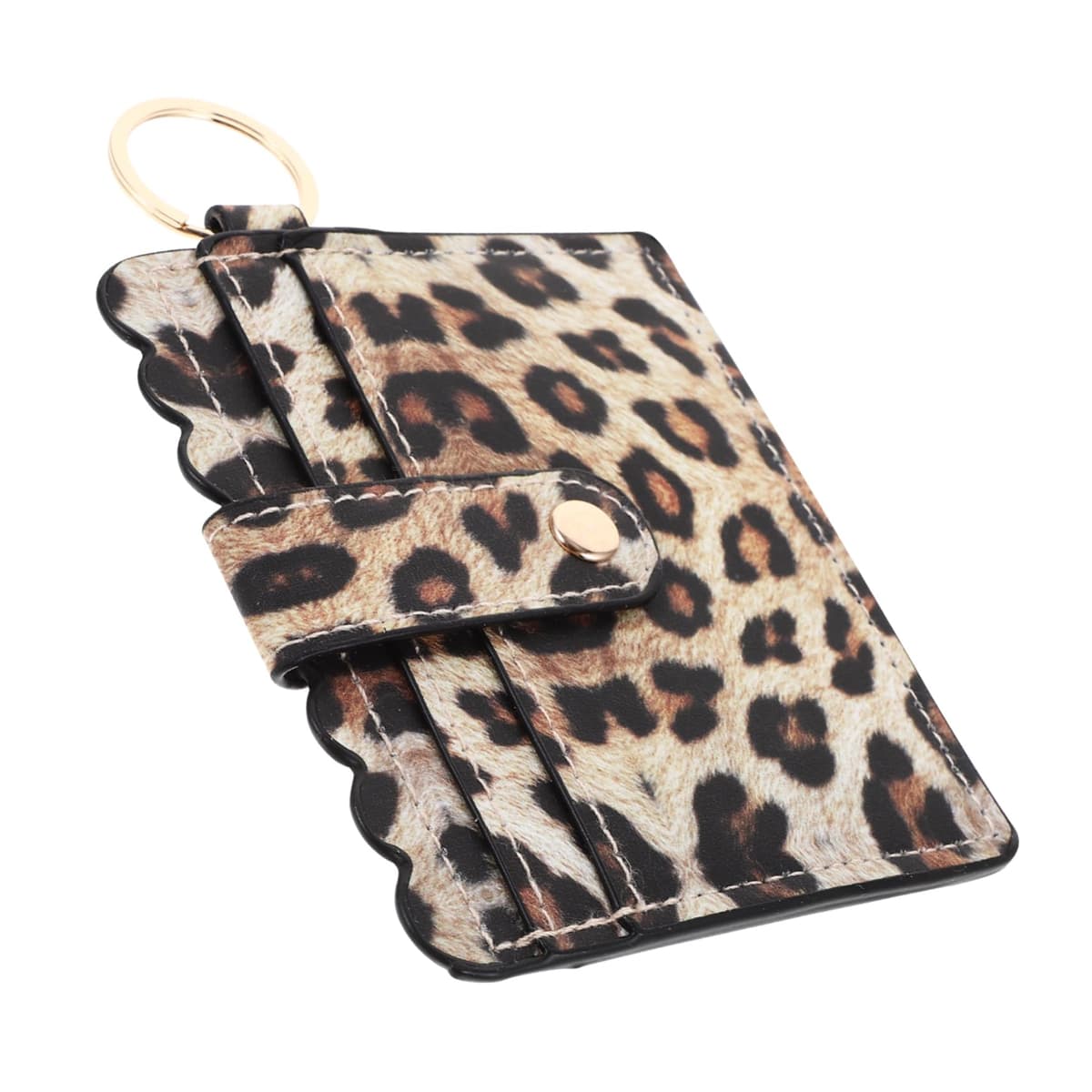 Portcard femei imprimeu leopard portofel mic piele PU cu închidere capse – călătorie