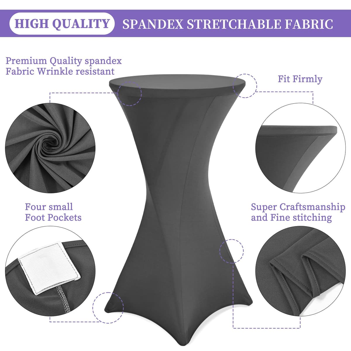 Huse Masă Bar Elastice 3 Piese Ø 60-65 cm – Gri Închis