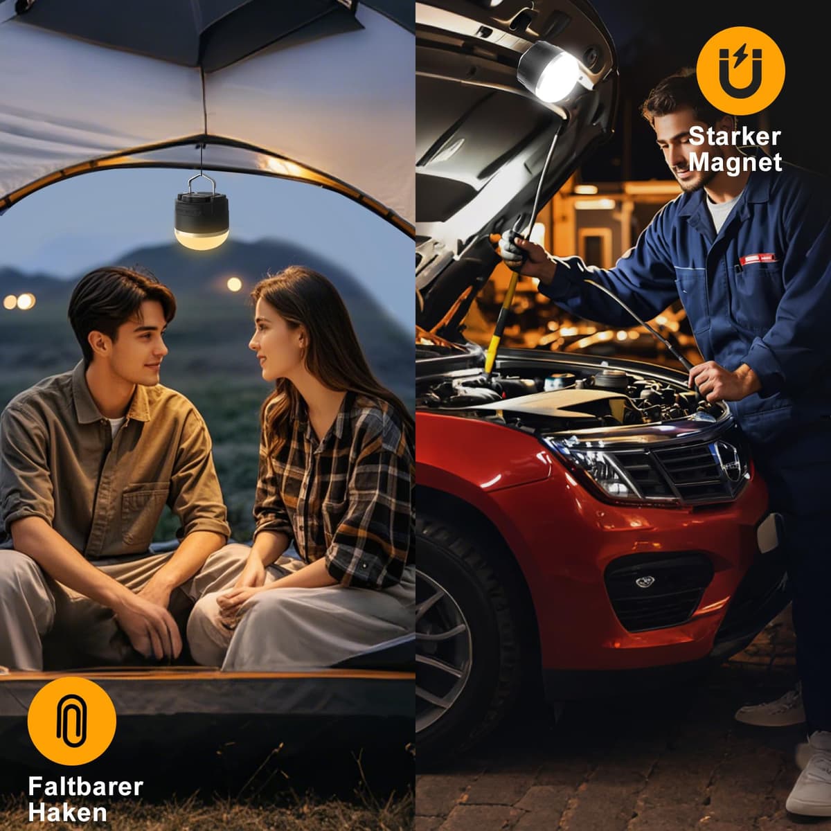 Lampă LED Camping Reîncărcabilă - Lampă Portabilă Cort cu Baterie 4000mAh, 3 Moduri Lumină, Bază Magnetică, IP65 Rezistentă la Apă